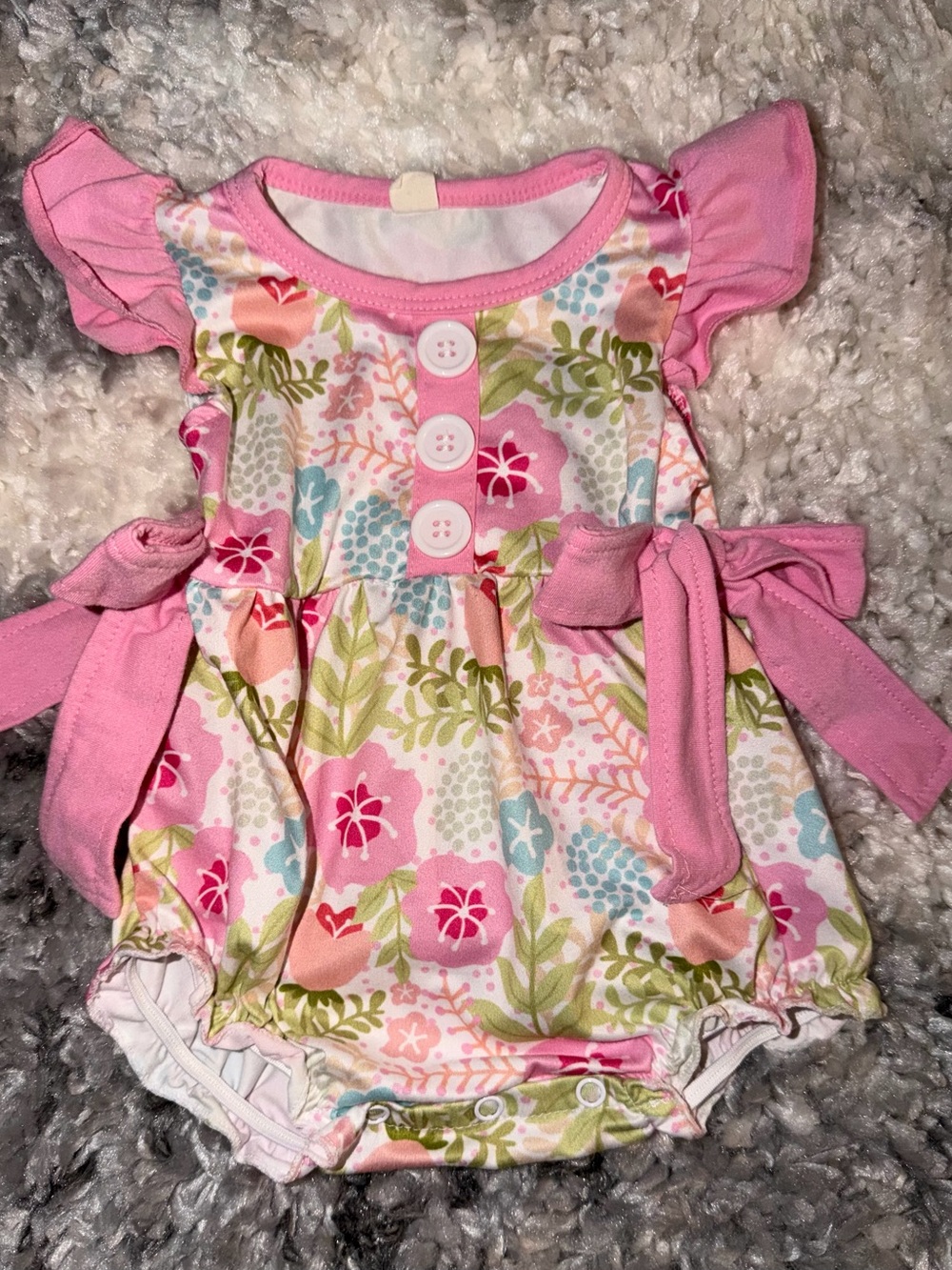 Pink Floral Baby Romper with Bow Details